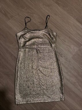 Diosa Metallic Gold Bodycon Mini Dress Spaghetti Strap